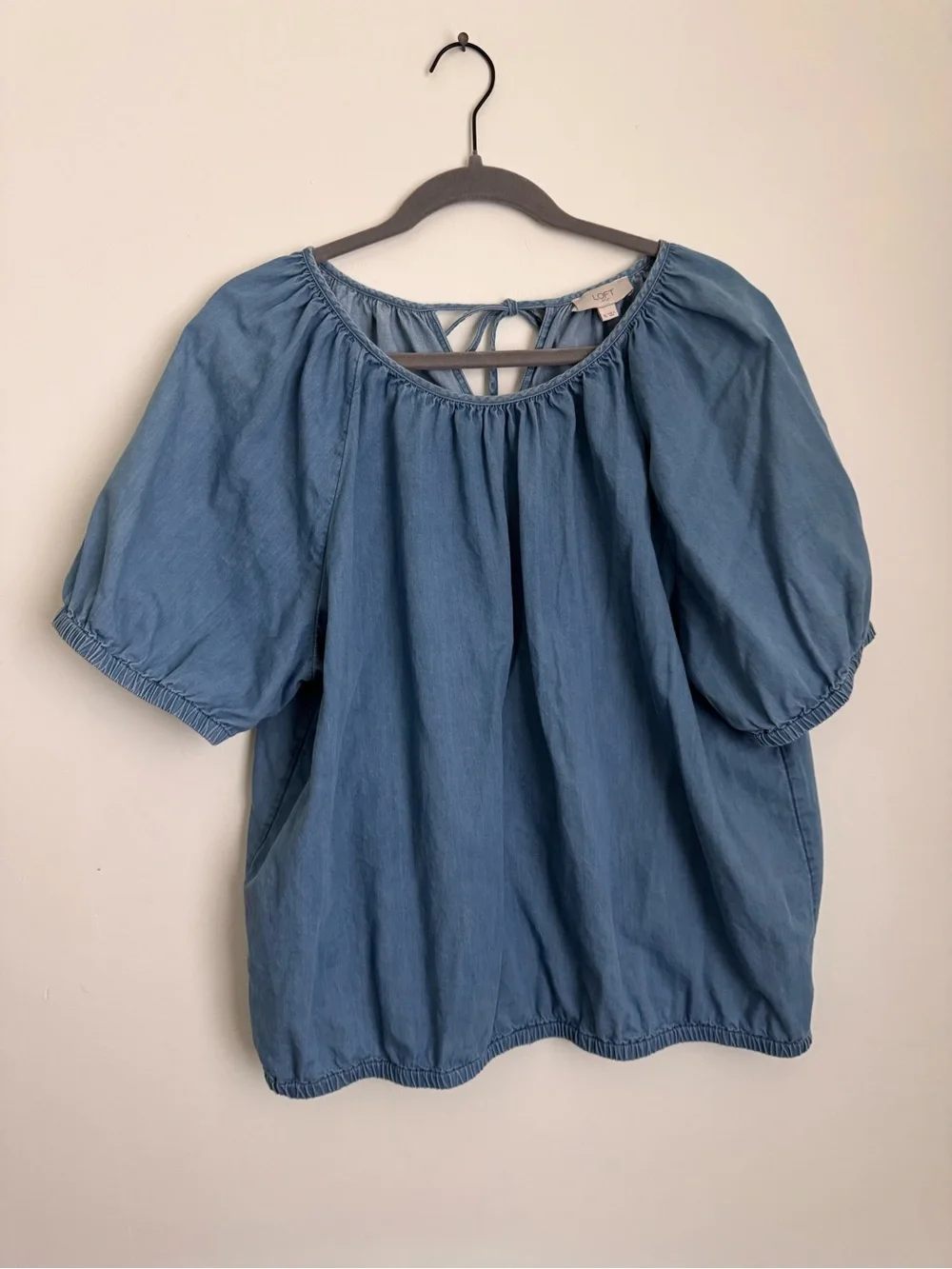 Loft Classic Blue Tie-Neck Women's Top - XL